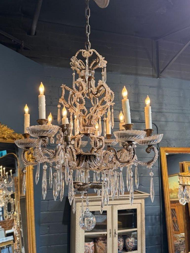 Unusual Italian Beaded Chandelier For Sale 1