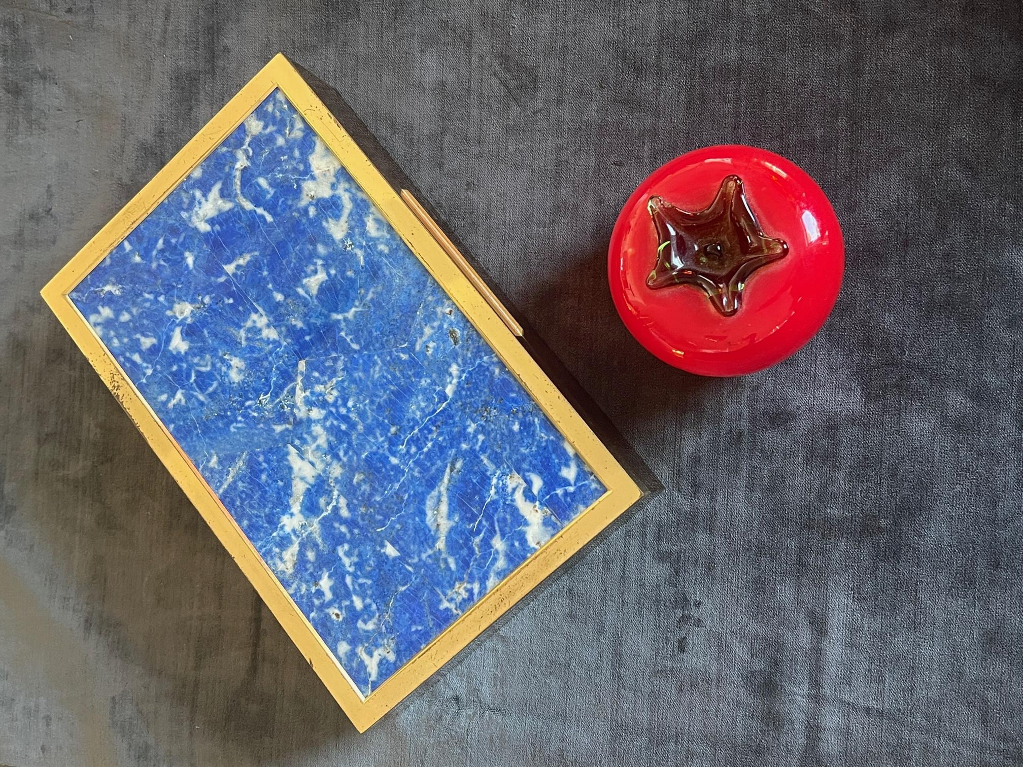 Unusual Italian Box in Brass and Lapis Lazuli For Sale 5