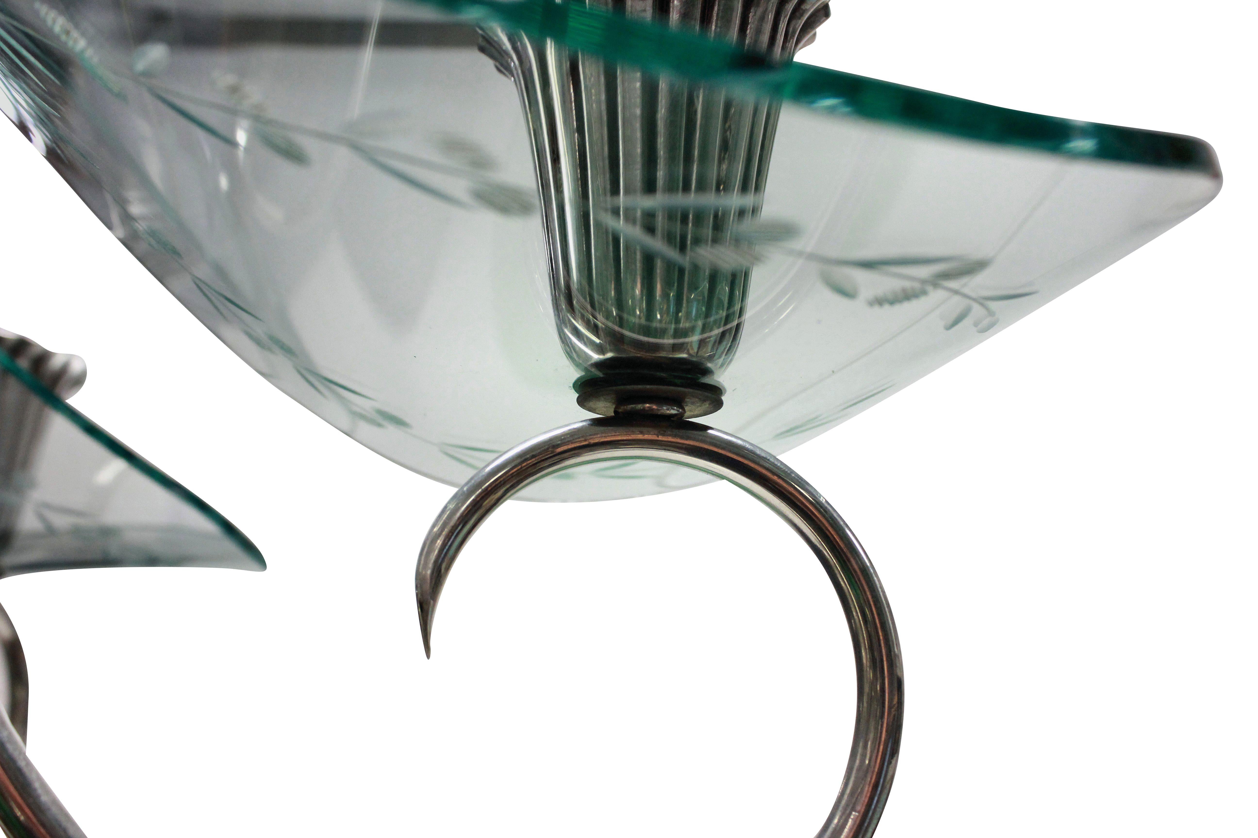 Unusual Italian Chandelier in Silver and Glass (Italienisch)