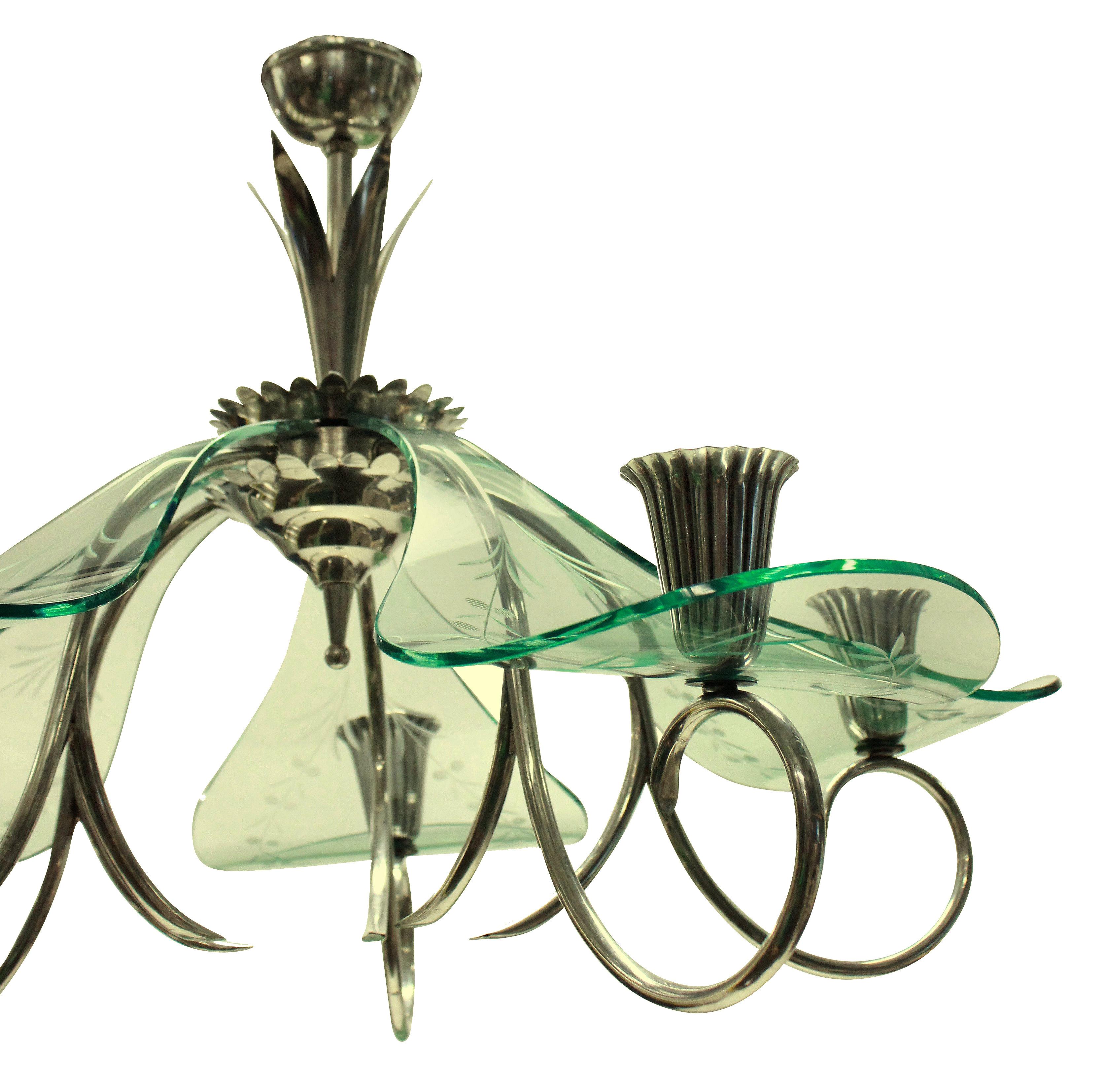 Unusual Italian Chandelier in Silver and Glass In Good Condition In London, GB