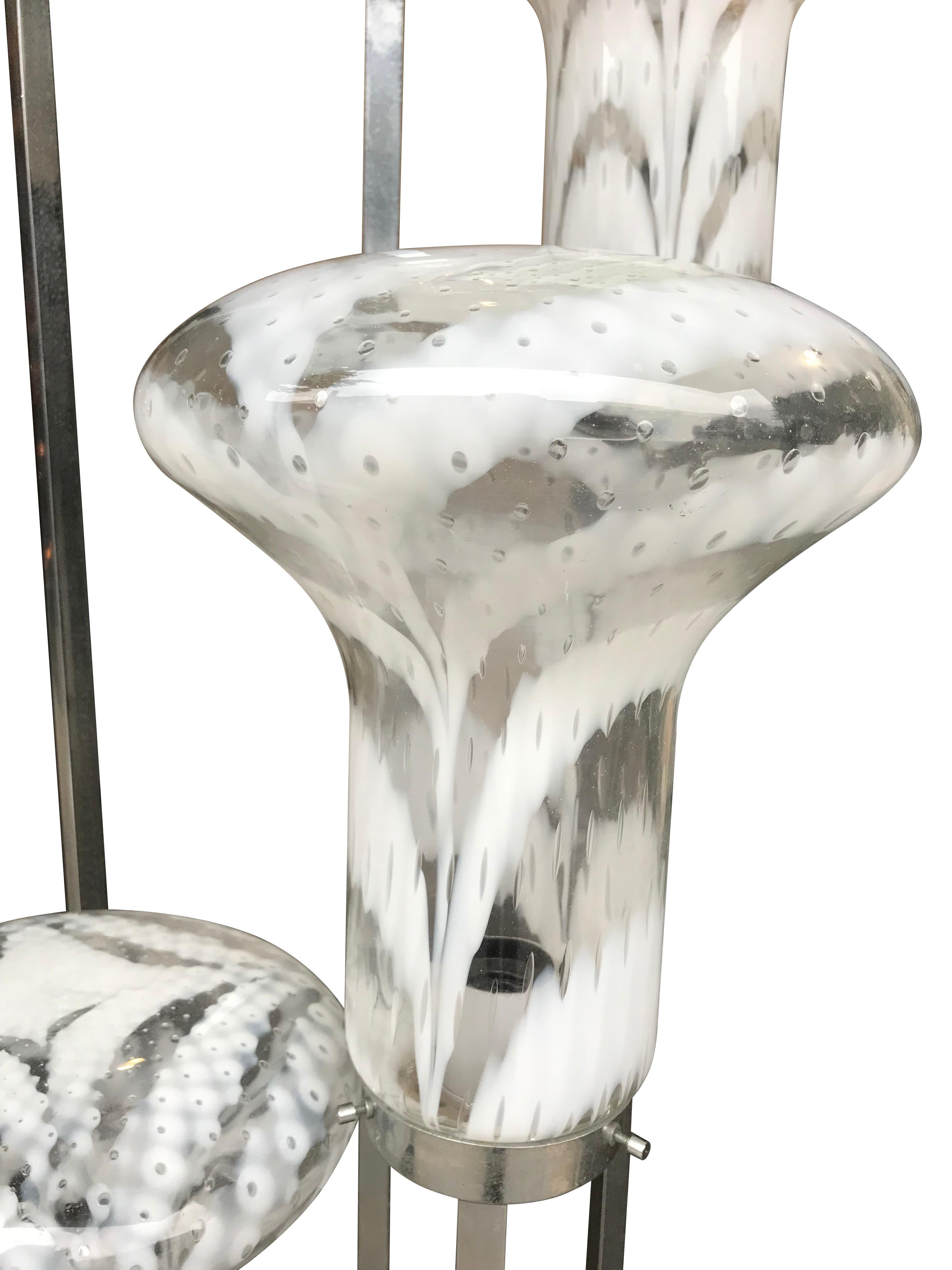 Mid-Century Modern Unusual Italian Floor Lamp with Large Murano Glass Shades
