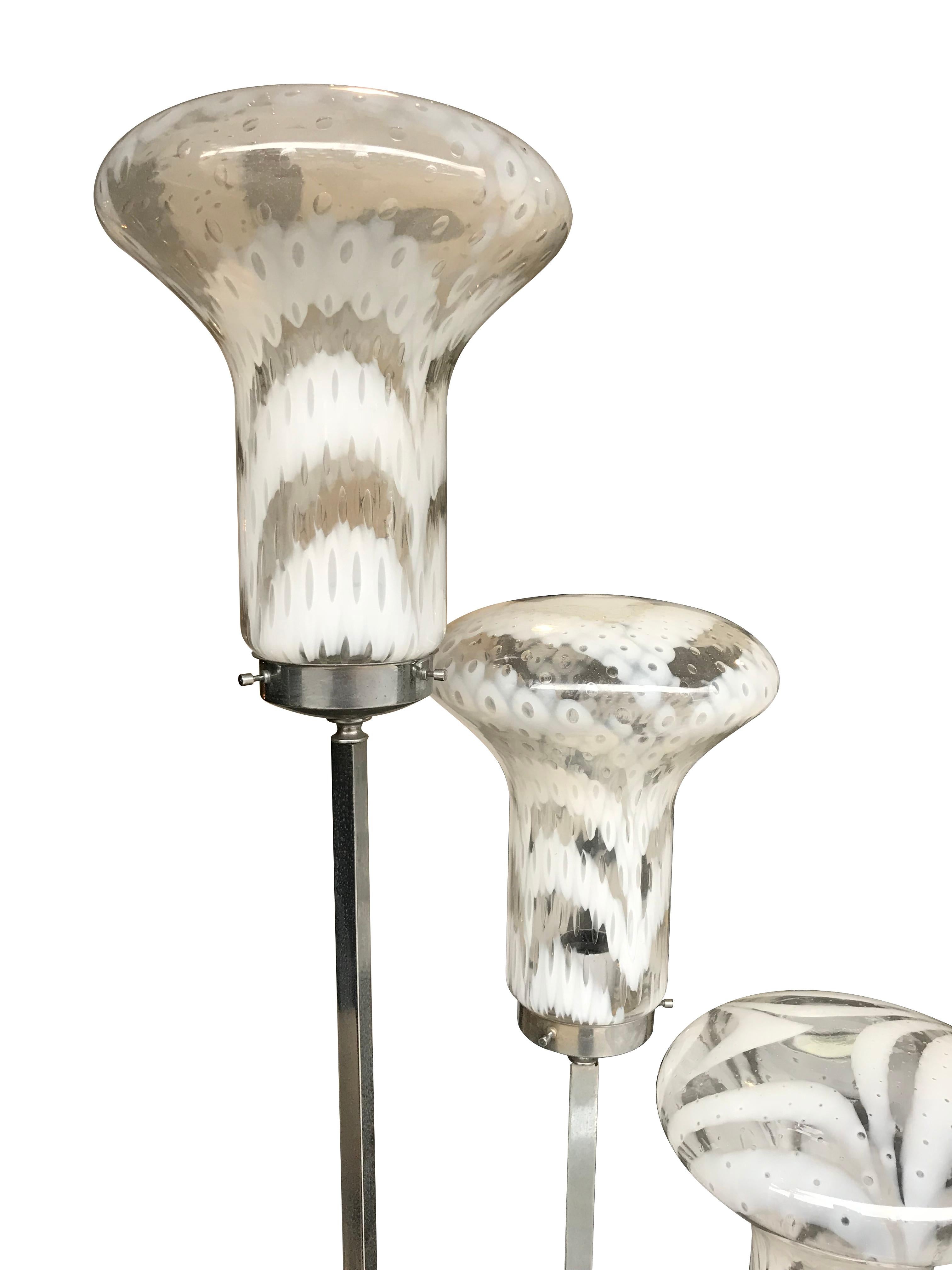 Mid-20th Century Unusual Italian Floor Lamp with Large Murano Glass Shades