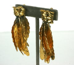 Unusual Italian Gilt Feather Earrings