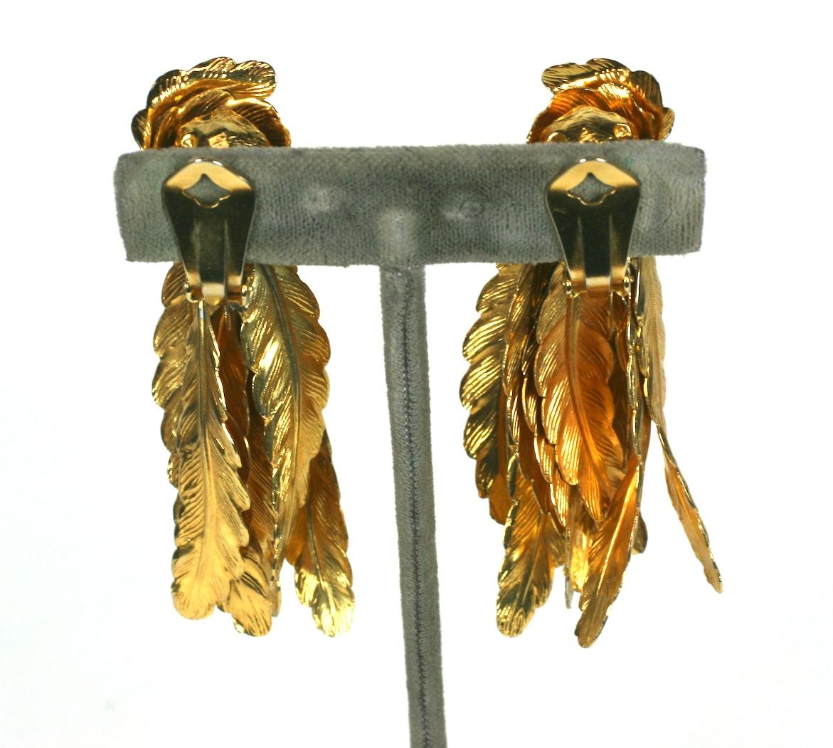 Unusual Italian Gilt Feather Earrings In Excellent Condition For Sale In New York, NY
