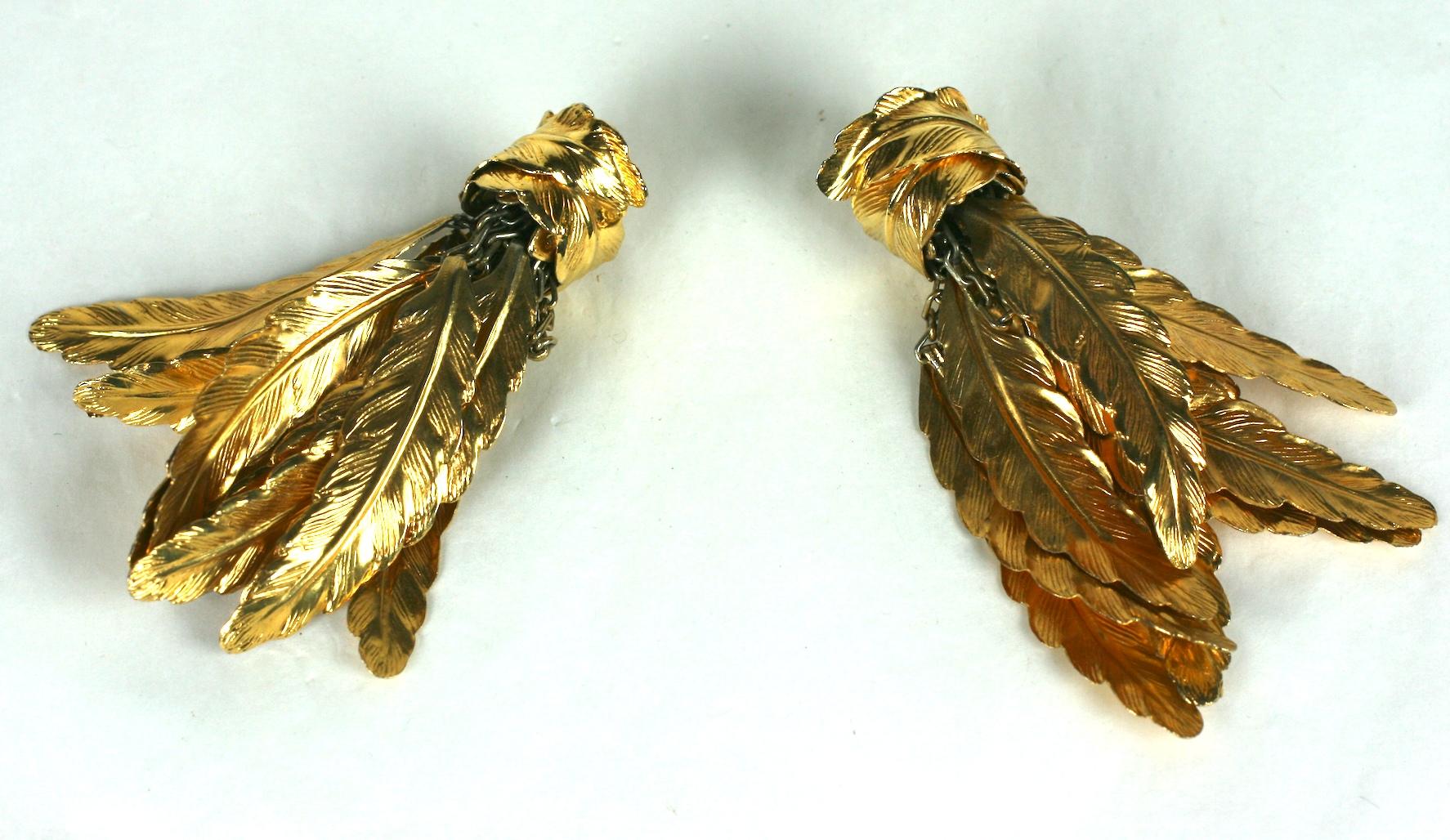 Women's Unusual Italian Gilt Feather Earrings For Sale