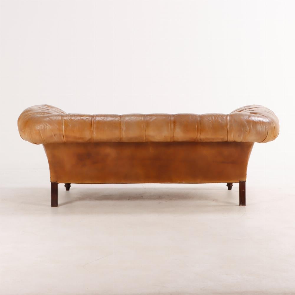 Mid-20th Century Unusual Italian leather Chesterfield style sofa with extra deep frame C 1930.
