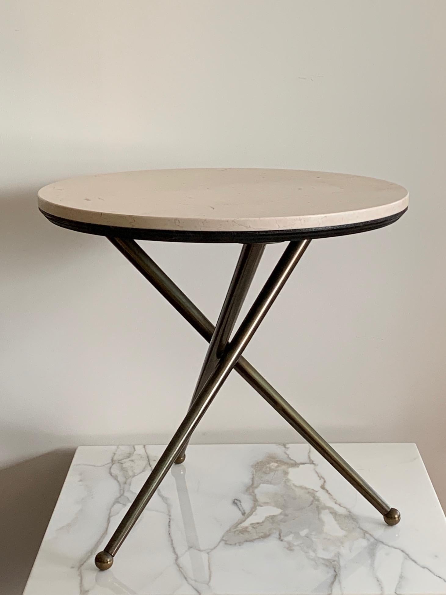 Mid-Century Modern Unusual Italian Tripod Table with a Marble Top