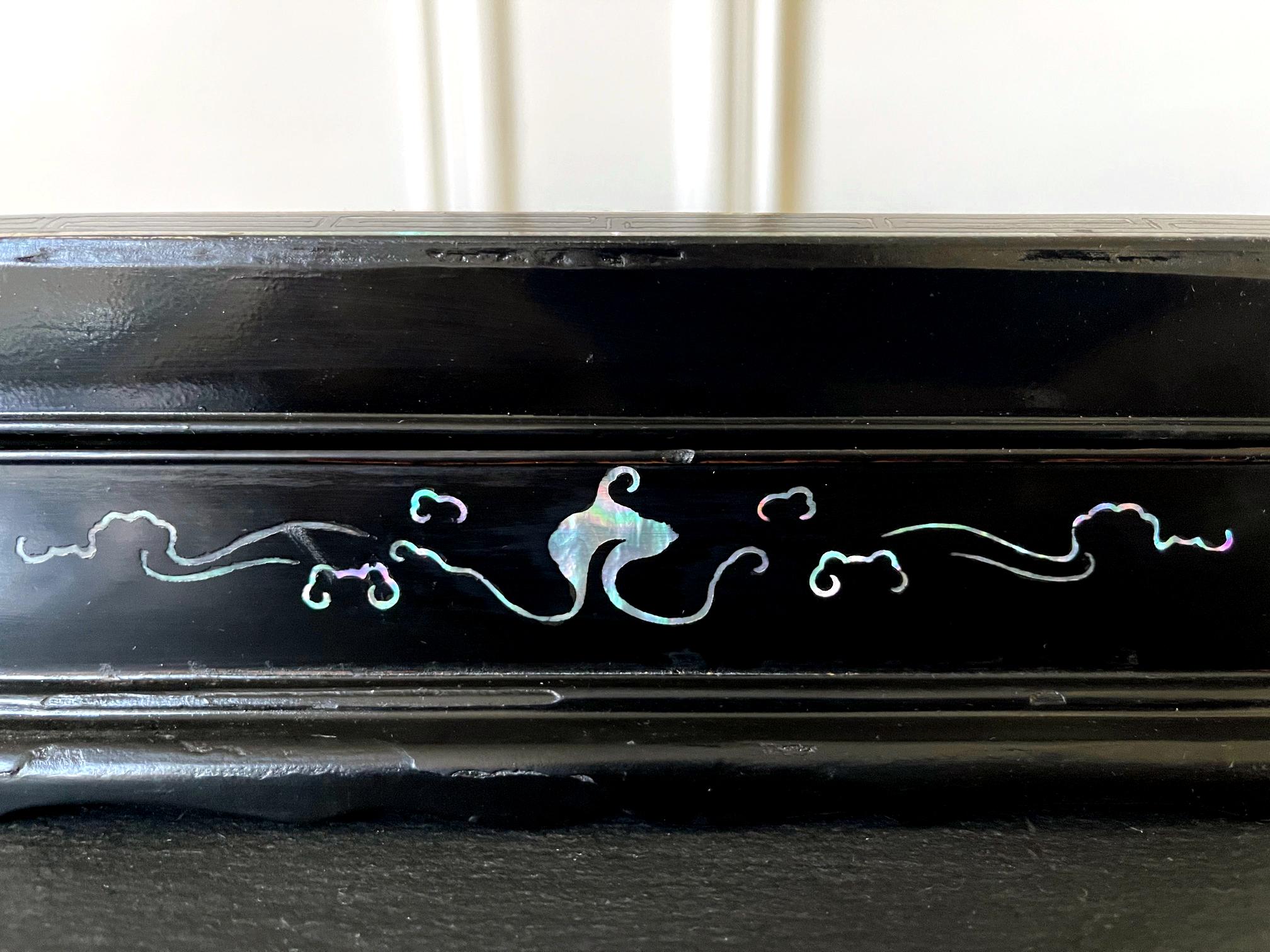 20th Century Unusual Japanese Lacquer Inkstone Box with MOP Inlays For Sale