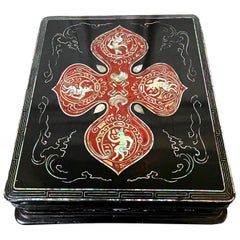 Antique Unusual Japanese Lacquer Inkstone Box with MOP Inlays