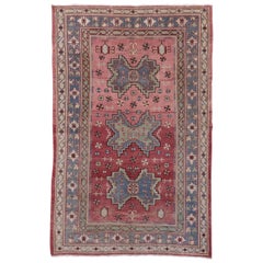 Unusual Khotan Rug, Pink & Red Field, Multicolored Border, Colorful Palette