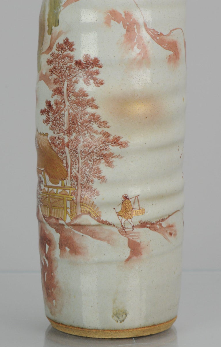 Unusual Kutani Taniguchi Japanese Wall Vase Marked Red Japan Top