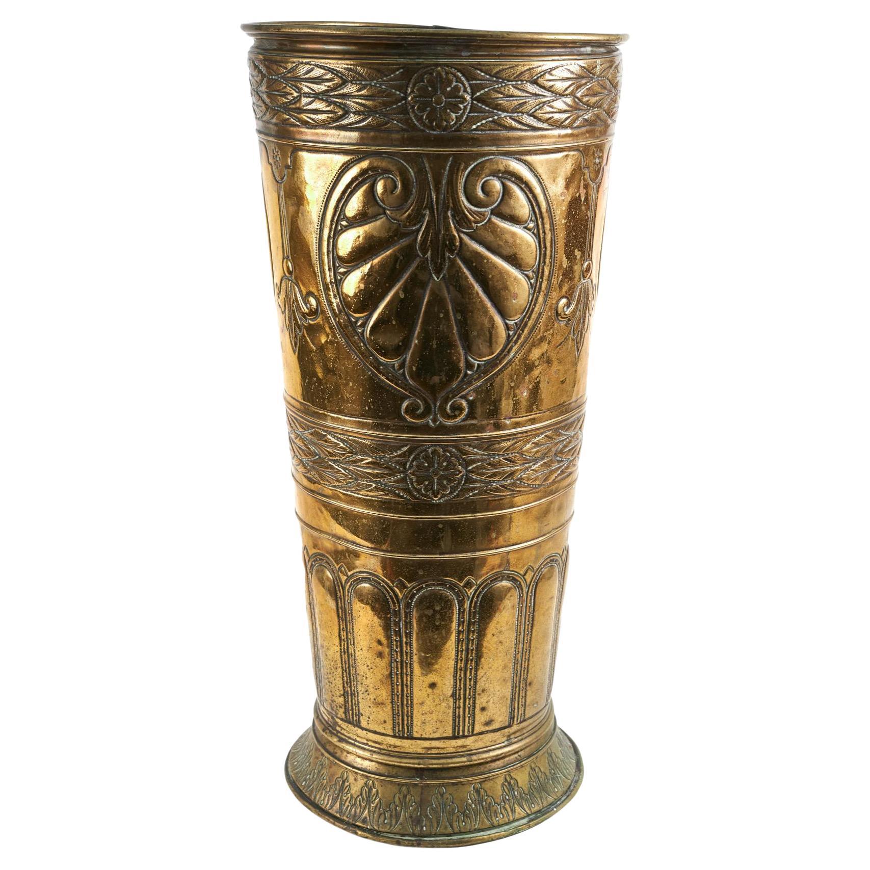 Unusual Large Antique Brass Stick Or Umbrella Stand For Sale
