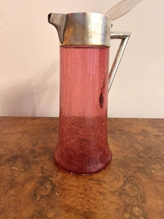 Unusual large antique Edwardian cranberry glass water jug