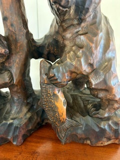 Unusual large Antique Edwardian Japanese Carved Linden Wood Bear