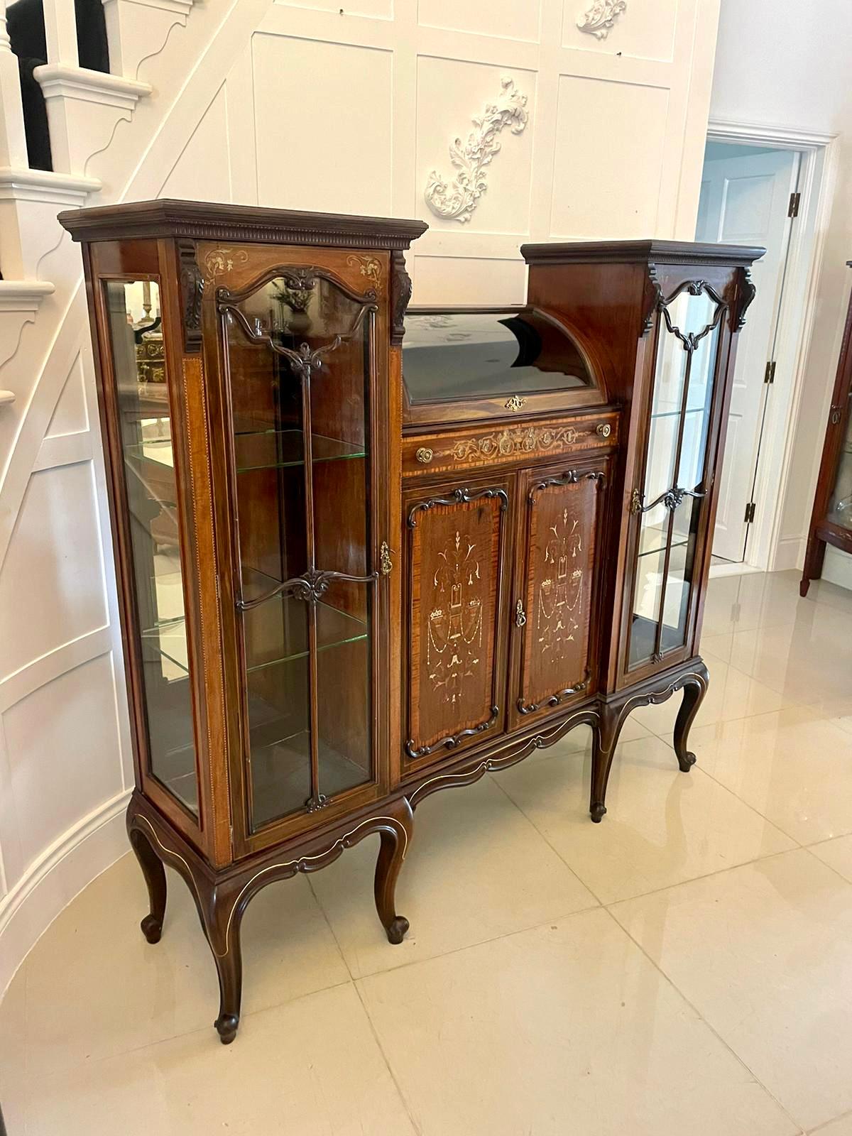 Unusual Large Antique Victorian Quality Mahogany Inlaid Display Cabinet  For Sale 2