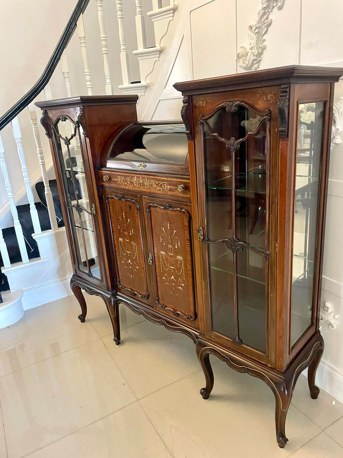 Unusual Large Antique Victorian Quality Mahogany Inlaid Display Cabinet  3