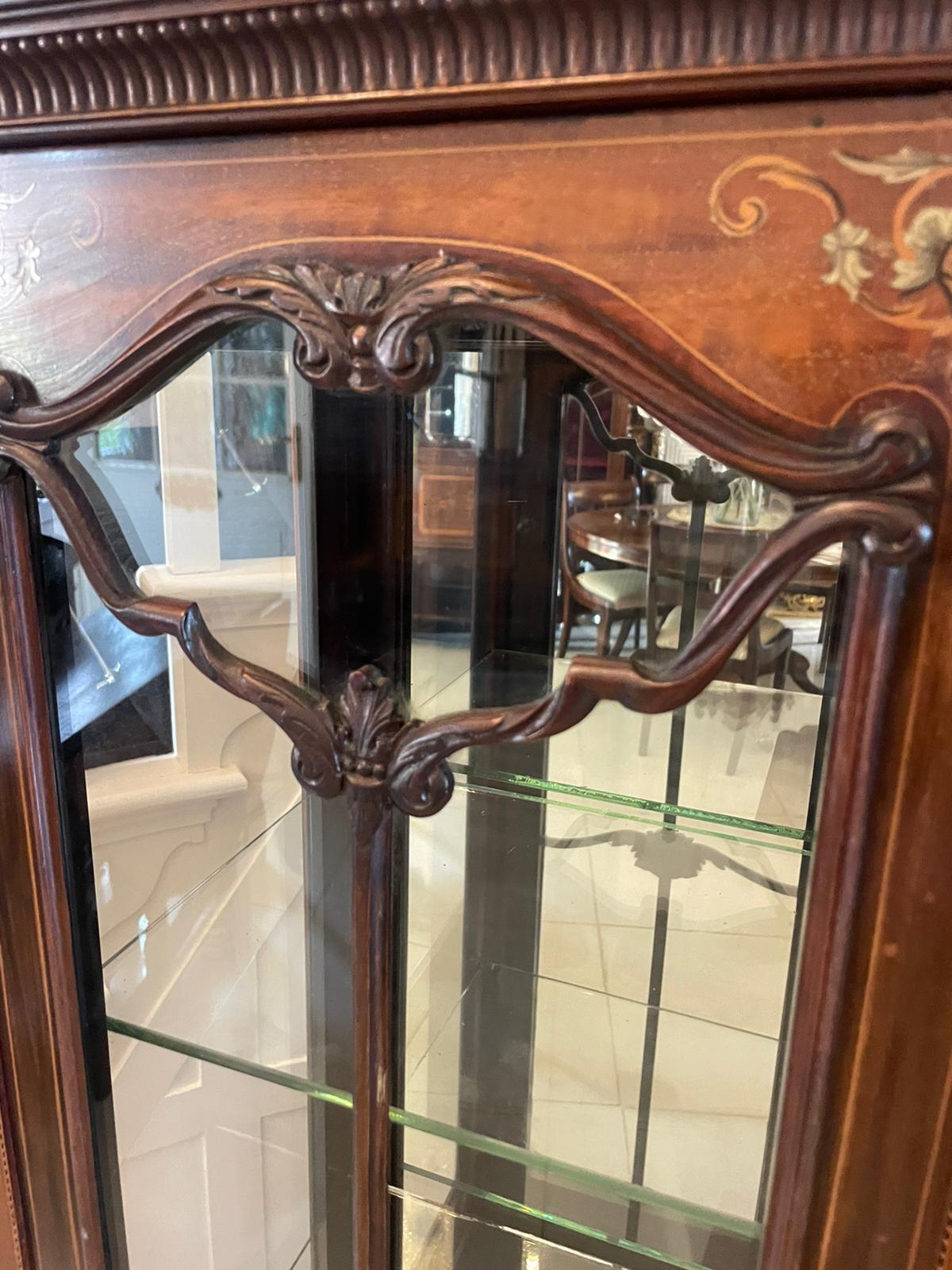 English Unusual Large Antique Victorian Quality Mahogany Inlaid Display Cabinet  For Sale