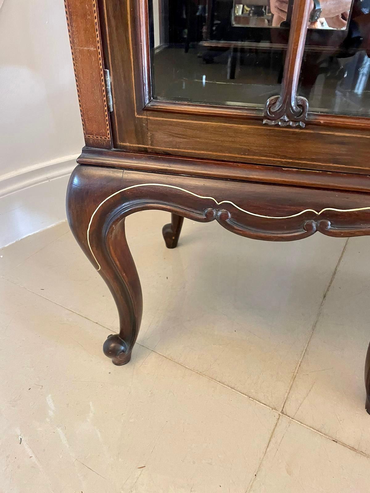 Inlay Unusual Large Antique Victorian Quality Mahogany Inlaid Display Cabinet  For Sale