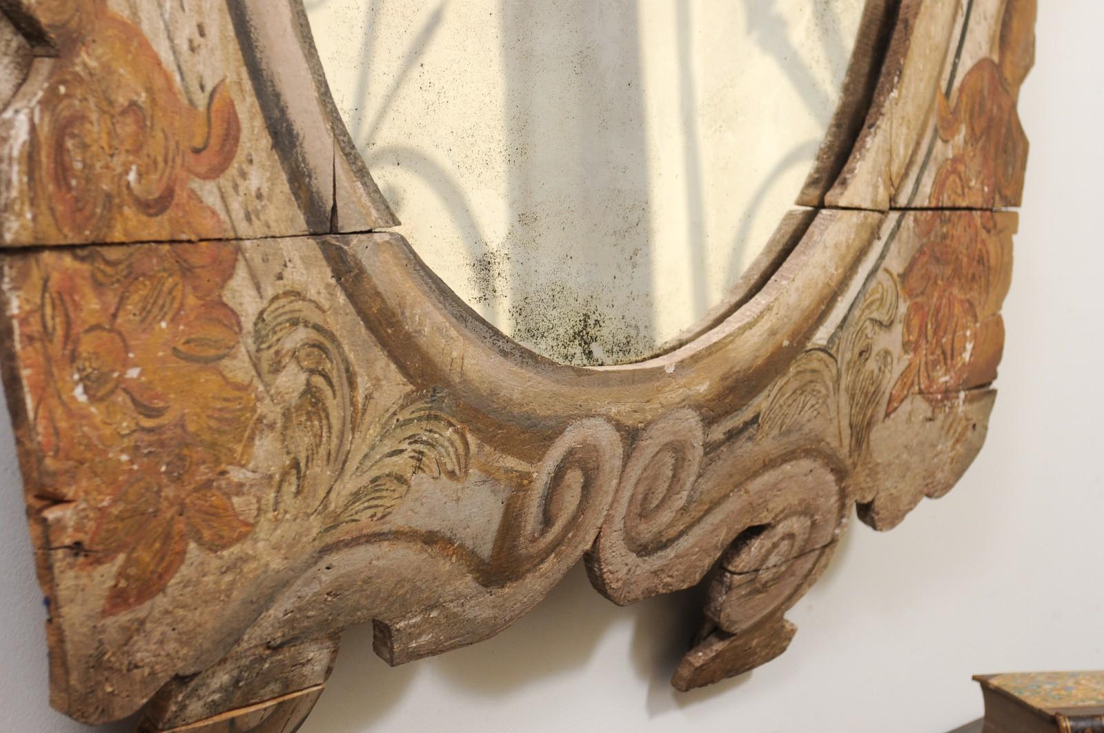 Unusual Large Painted Early 18th Century Frame with Mirror, Italian For Sale 7