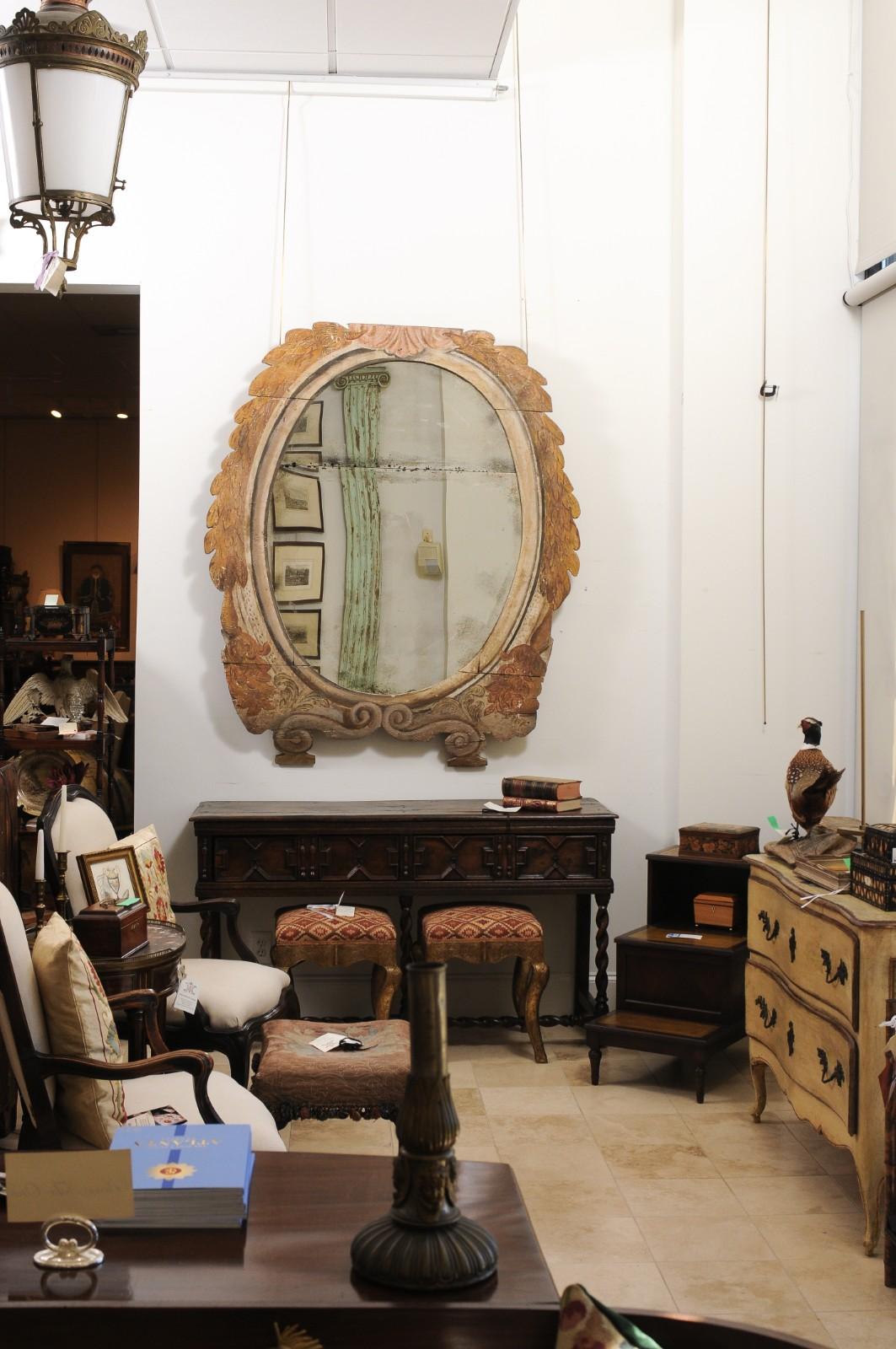 18th Century and Earlier Unusual Large Painted Early 18th Century Frame with Mirror, Italian For Sale