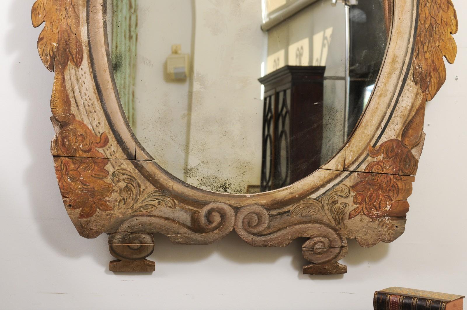 Unusual Large Painted Early 18th Century Frame with Mirror, Italian For Sale 1
