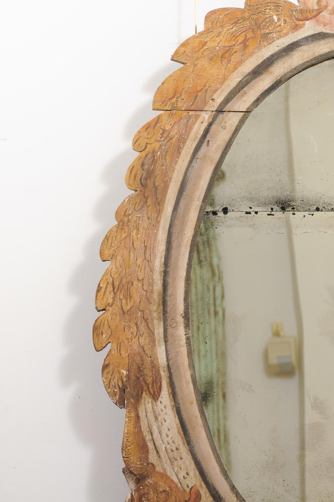 Unusual Large Painted Early 18th Century Frame with Mirror, Italian For Sale 2