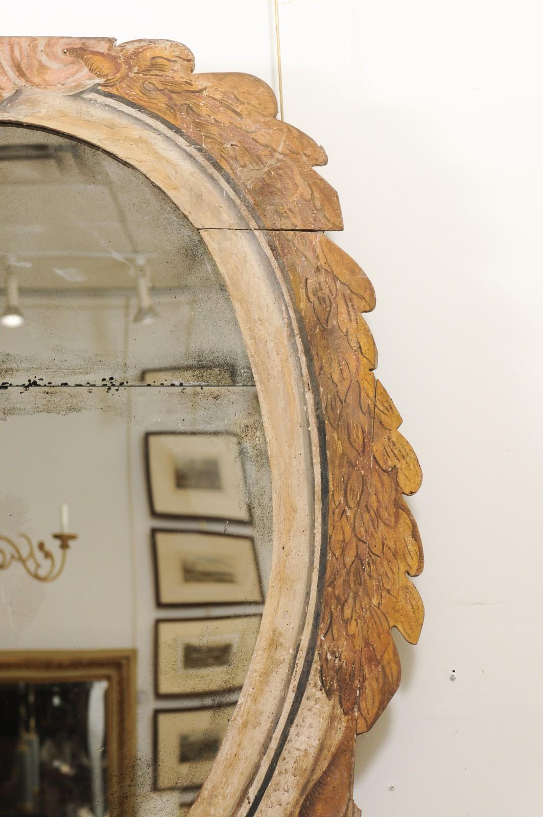 Unusual Large Painted Early 18th Century Frame with Mirror, Italian For Sale 3