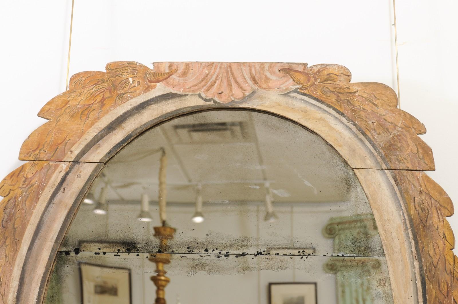 Unusual Large Painted Early 18th Century Frame with Mirror, Italian For Sale 4