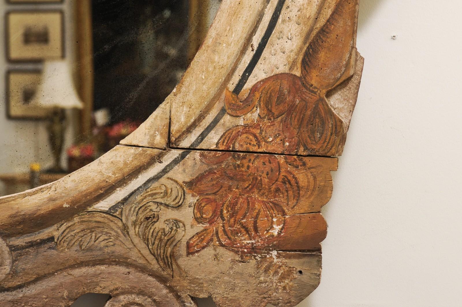Unusual Large Painted Early 18th Century Frame with Mirror, Italian For Sale 5
