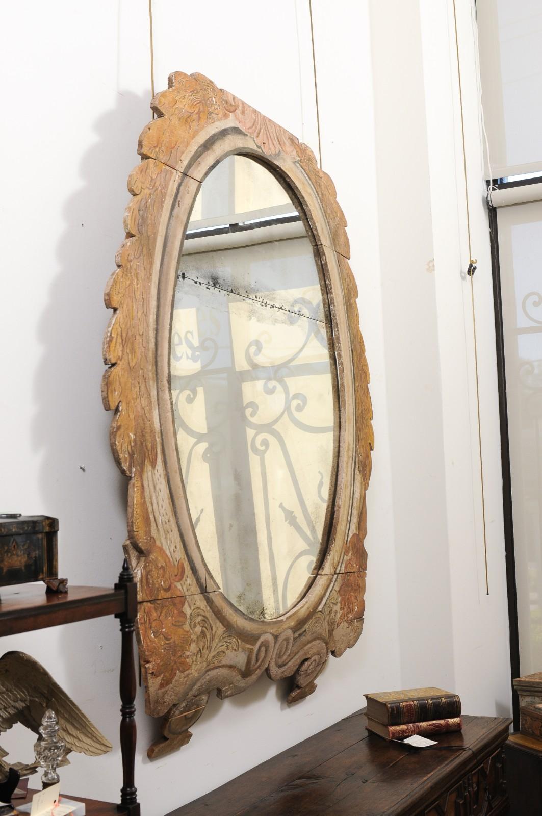 Unusual Large Painted Early 18th Century Frame with Mirror, Italian For Sale 6