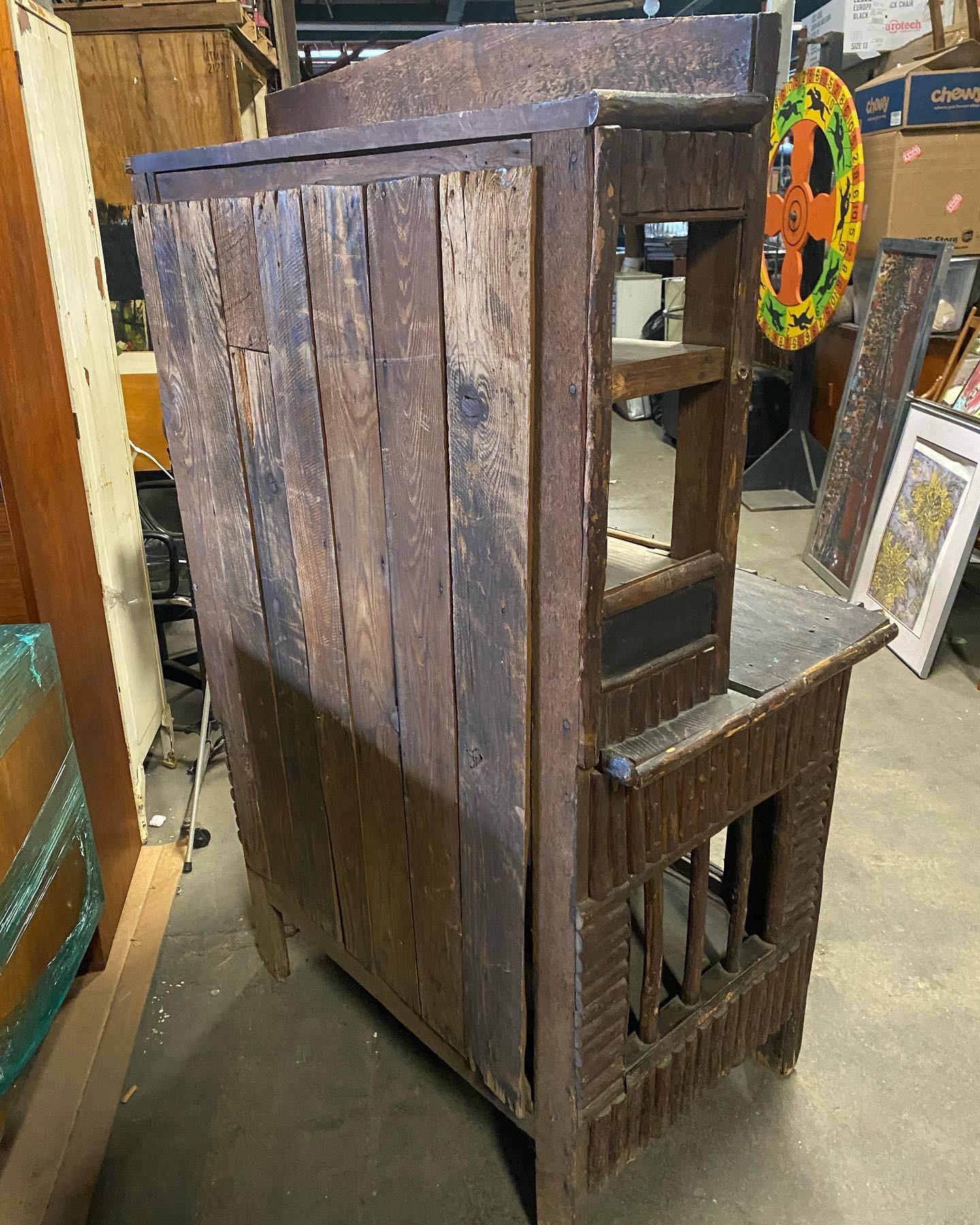 Hand-Crafted Unusual Large Rustic Late 19th Century Adirondak Hutch / Cabinet. Tree, Twig For Sale