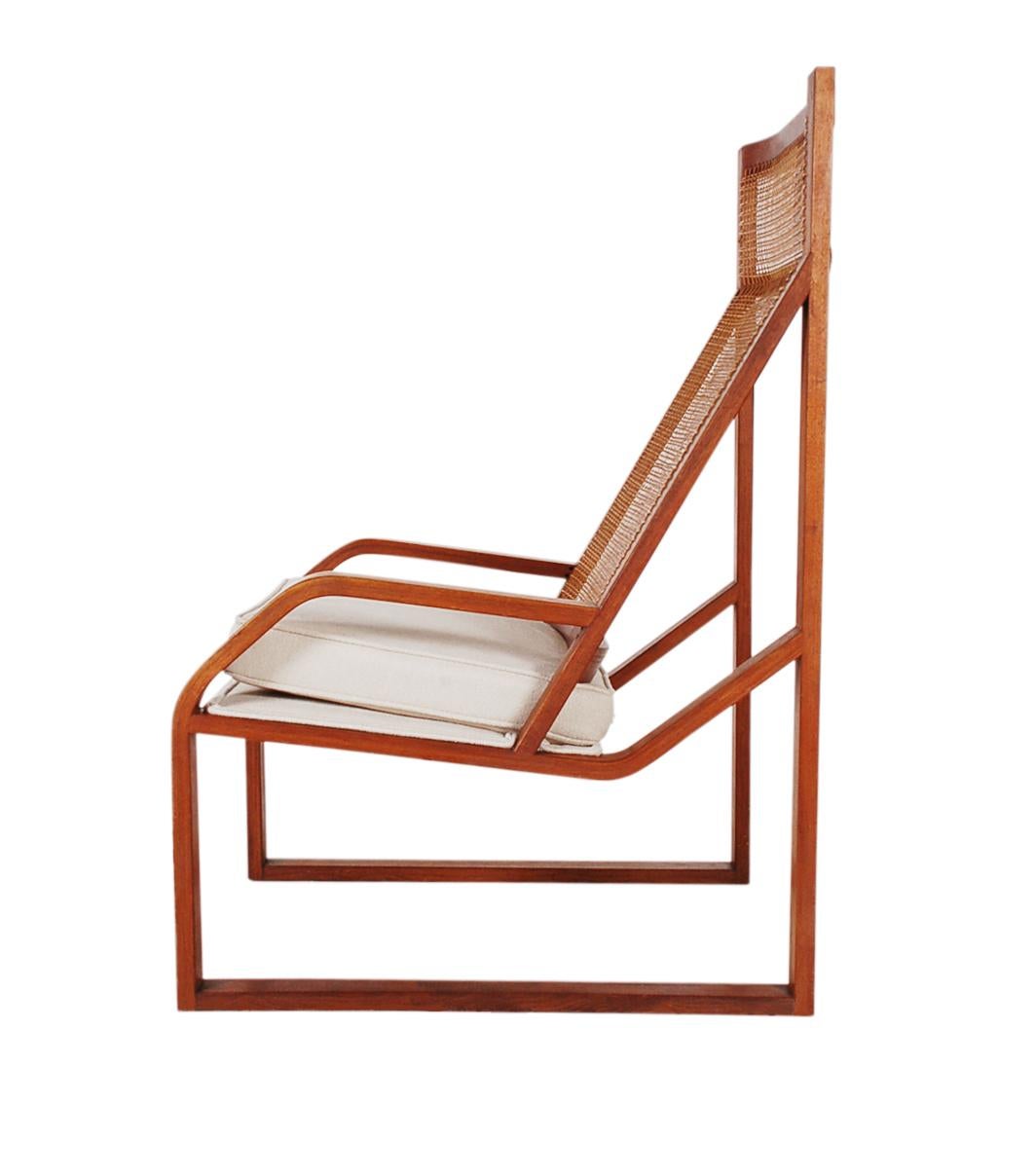 Unusual Large Scale Midcentury Danish Modern Cane and Teak Lounge Chair Armchair In Good Condition In Philadelphia, PA