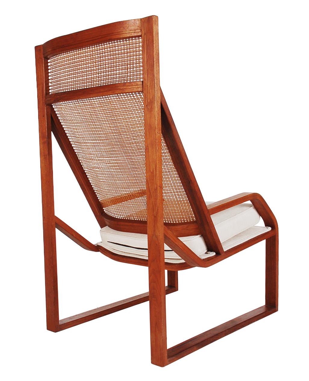 Mid-20th Century Unusual Large Scale Midcentury Danish Modern Cane and Teak Lounge Chair Armchair