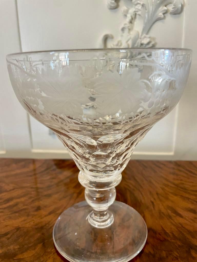 English Unusual Large Set of 4 Antique Victorian Quality Engraved Glasses  For Sale