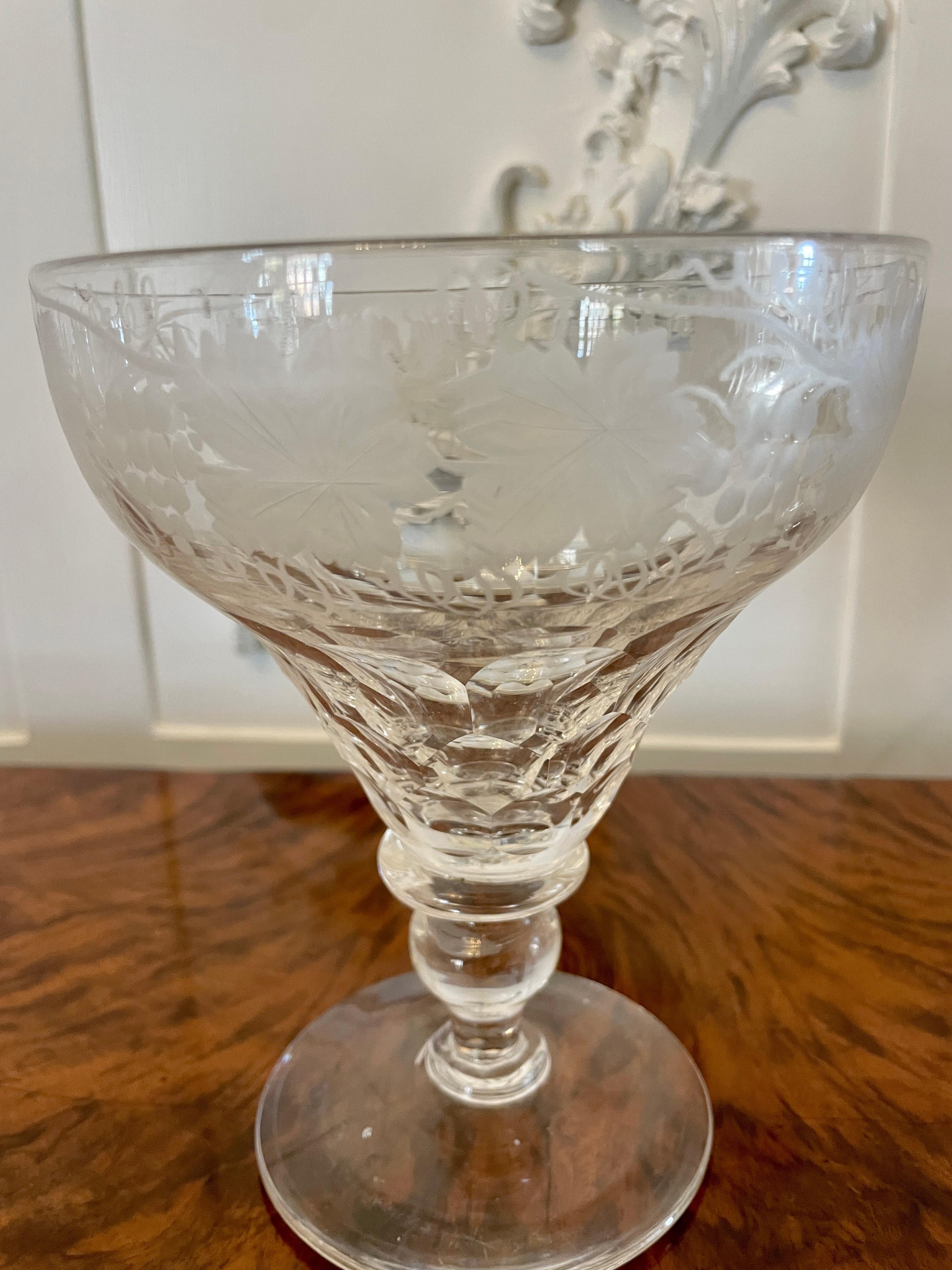 Unusual Large Set of 4 Antique Victorian Quality Engraved Glasses  For Sale 3