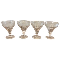 Unusual Large Set of 4 Antique Victorian Quality Engraved Glasses