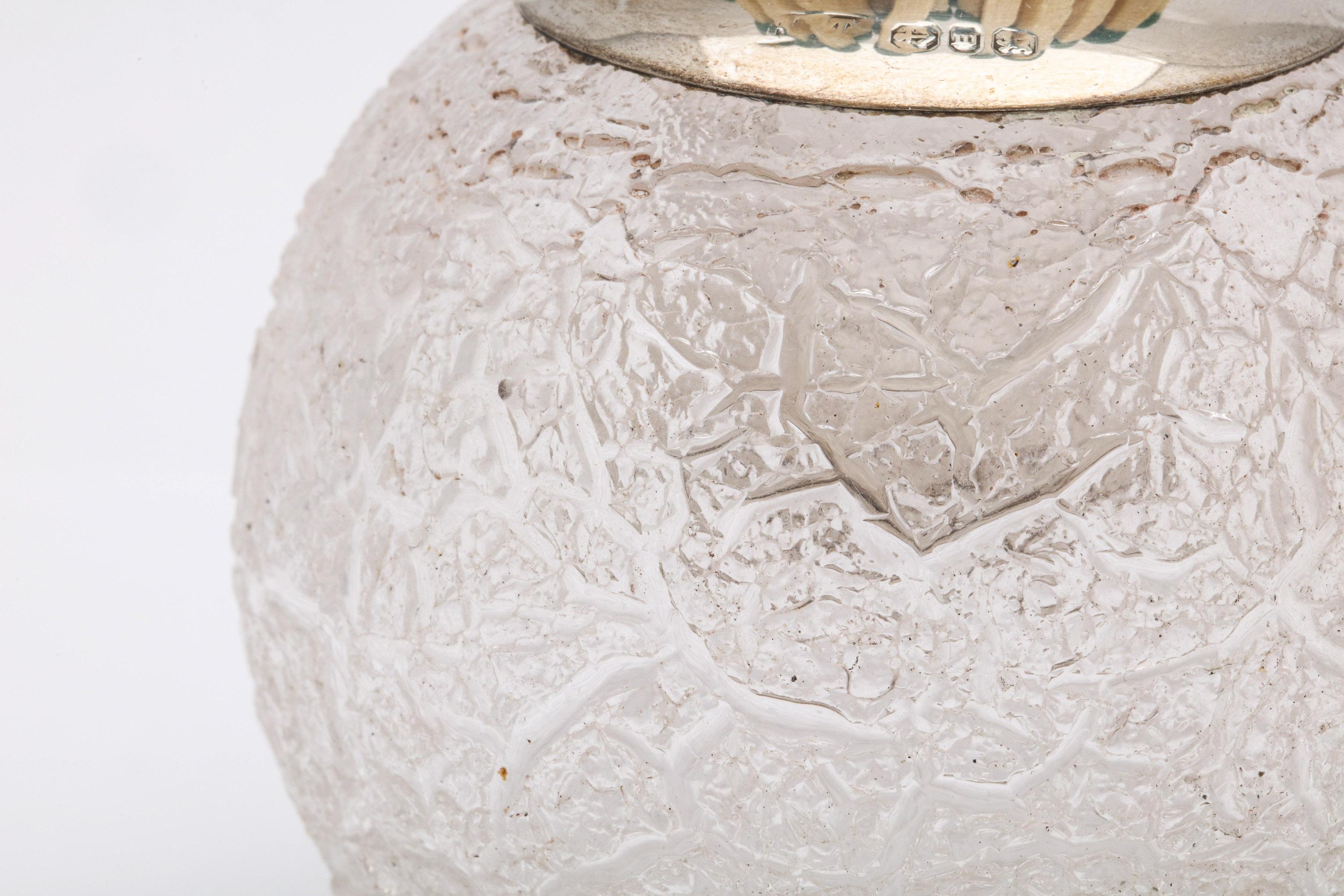 Victorien Grand pot à allumettes victorien inhabituel en cristal craquelé monté sur argent sterling en vente
