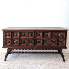 Unusual large vintage Brutalist panelled cabinet with eglomise mirror glass