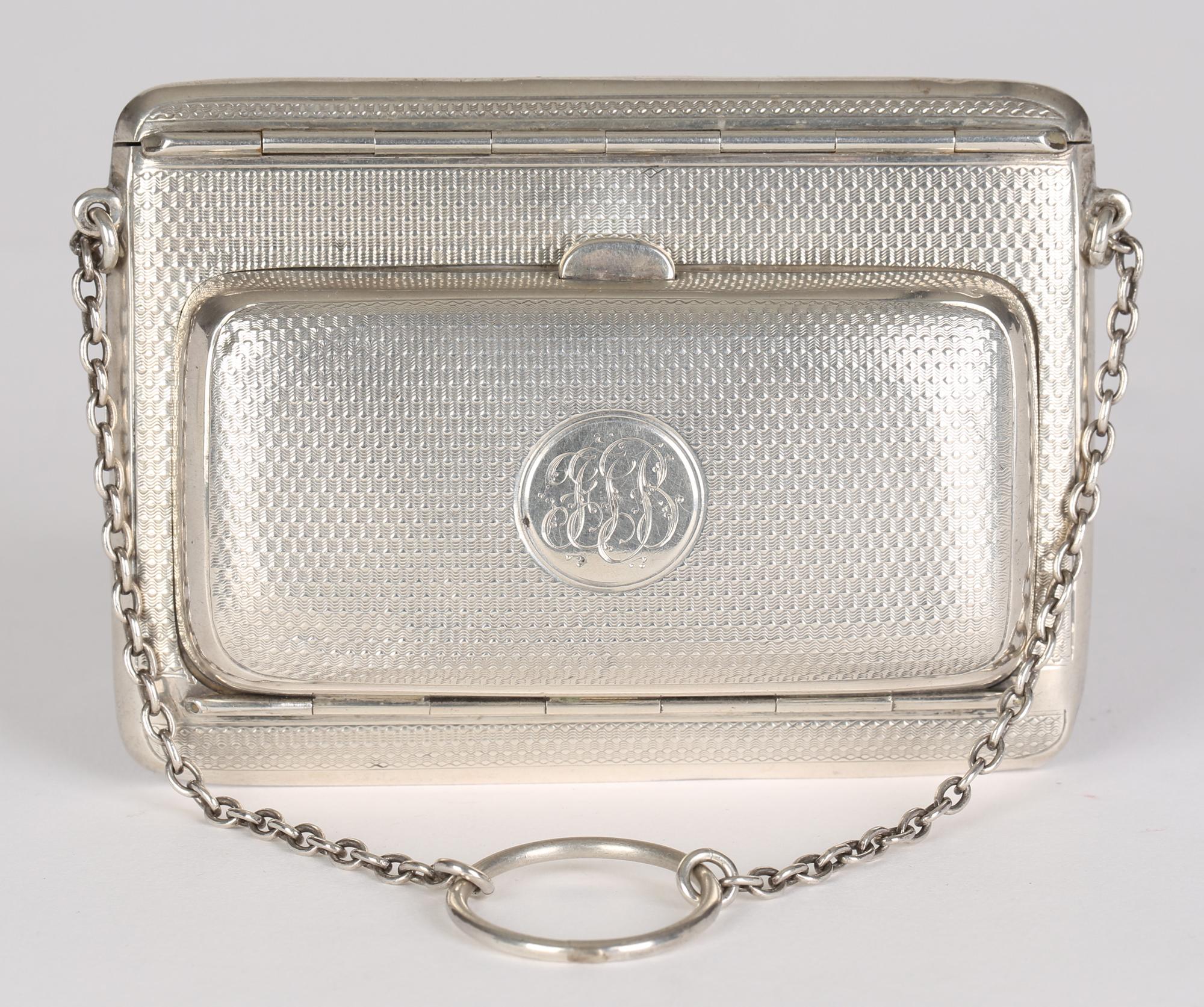 Machine-Made Unusual Late Edwardian Birmingham Ladies Silver Combination Purse and Card Case