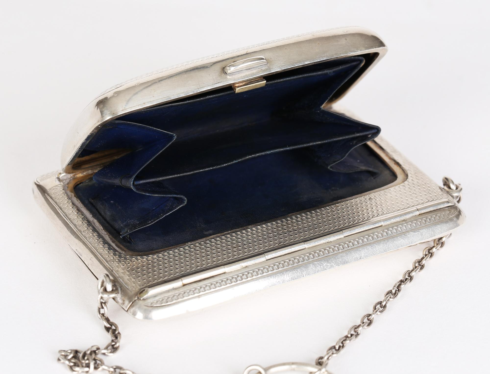 Unusual Late Edwardian Birmingham Ladies Silver Combination Purse and Card Case 1