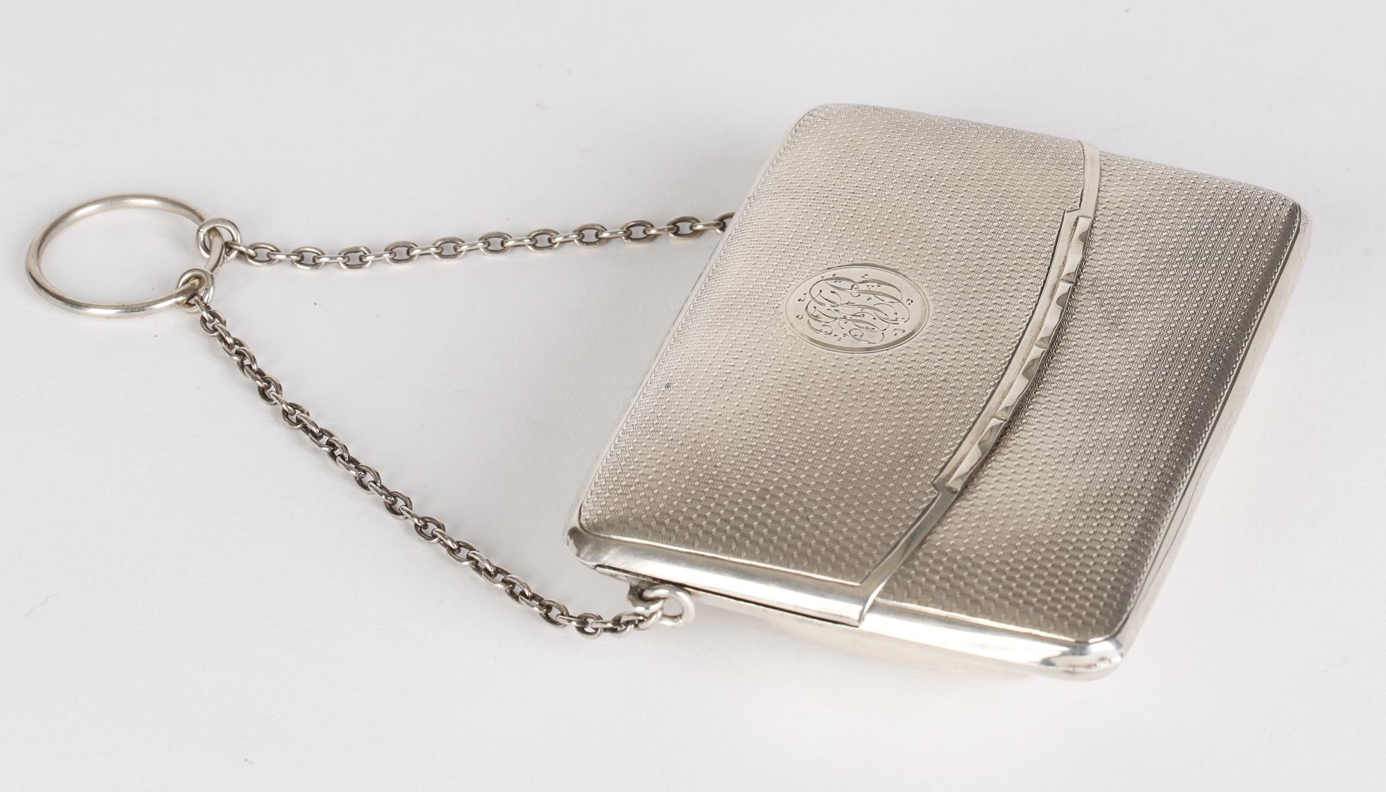 Unusual Late Edwardian Birmingham Ladies Silver Combination Purse and Card Case 2