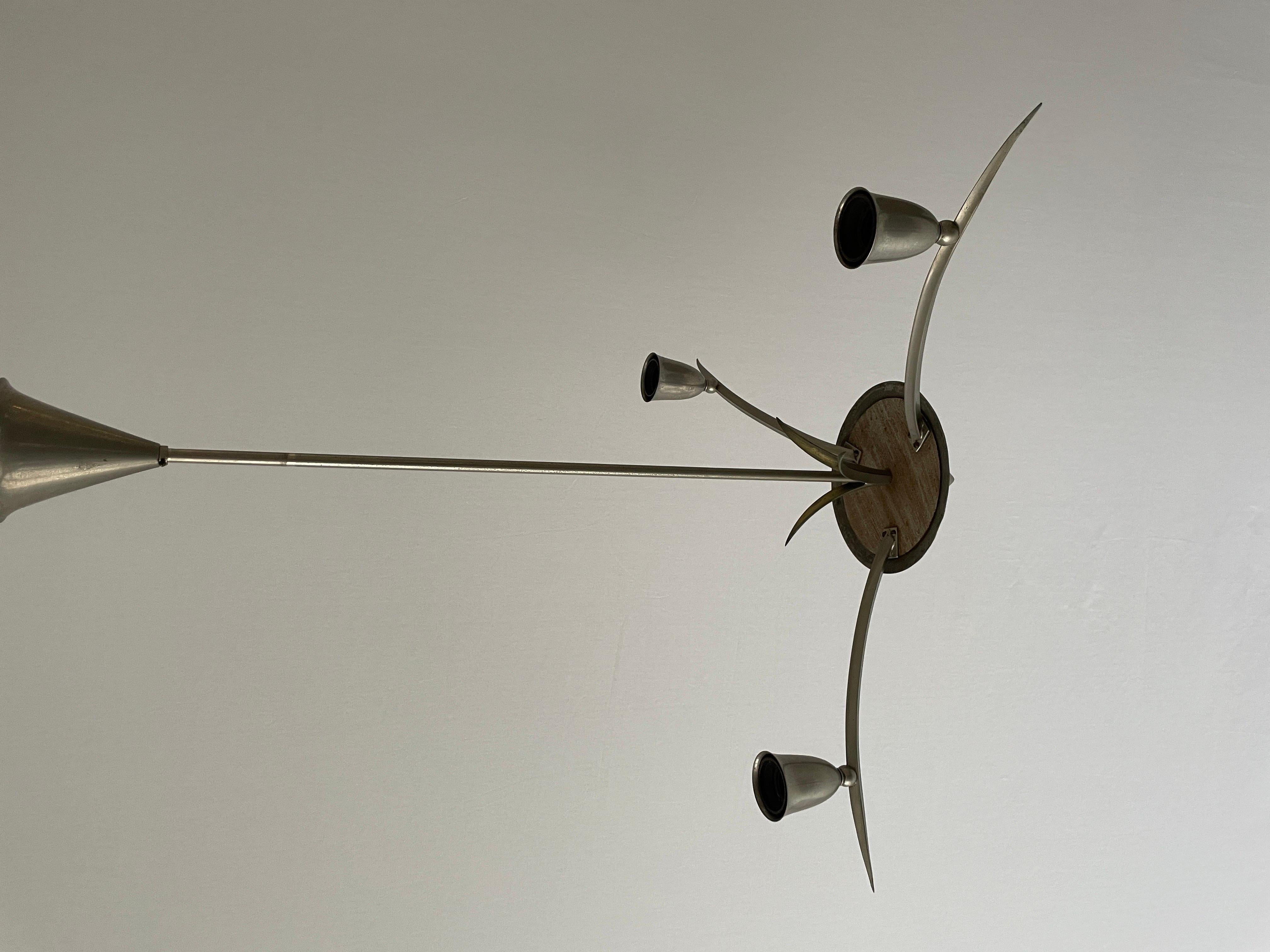 Mid-20th Century Unusual Leaf-shaped 3 Armed Sputnik Chandelier, 1950s, France For Sale