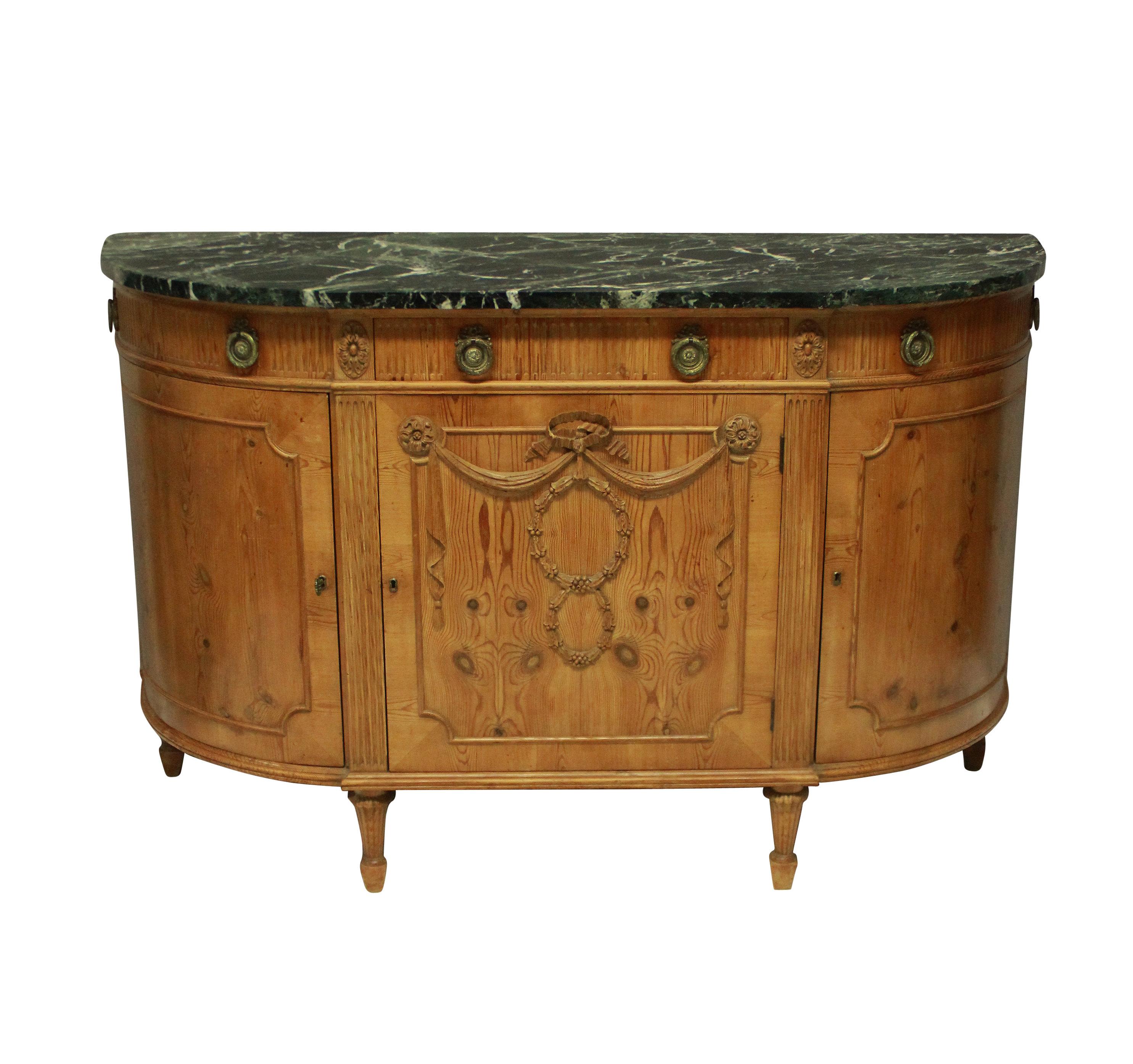 French Unusual Louis XVI Style Pine Demilune Commode