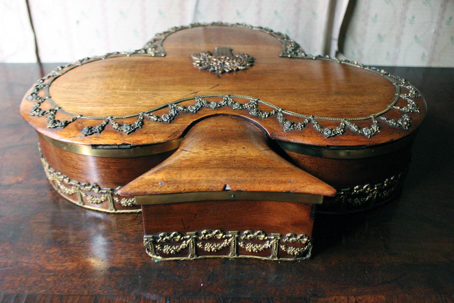 William IV Unusual Mahogany and Brass Sewing Box Formed as a Clover, circa 1830