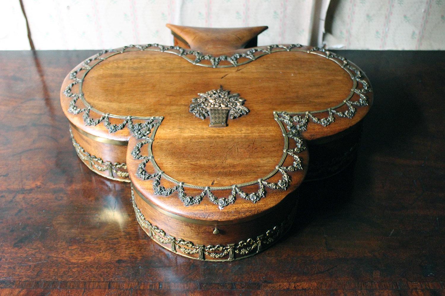 Northern Irish Unusual Mahogany and Brass Sewing Box Formed as a Clover, circa 1830