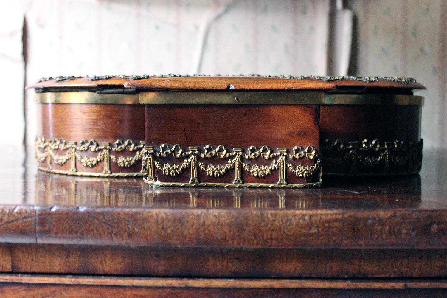 Mid-19th Century Unusual Mahogany and Brass Sewing Box Formed as a Clover, circa 1830