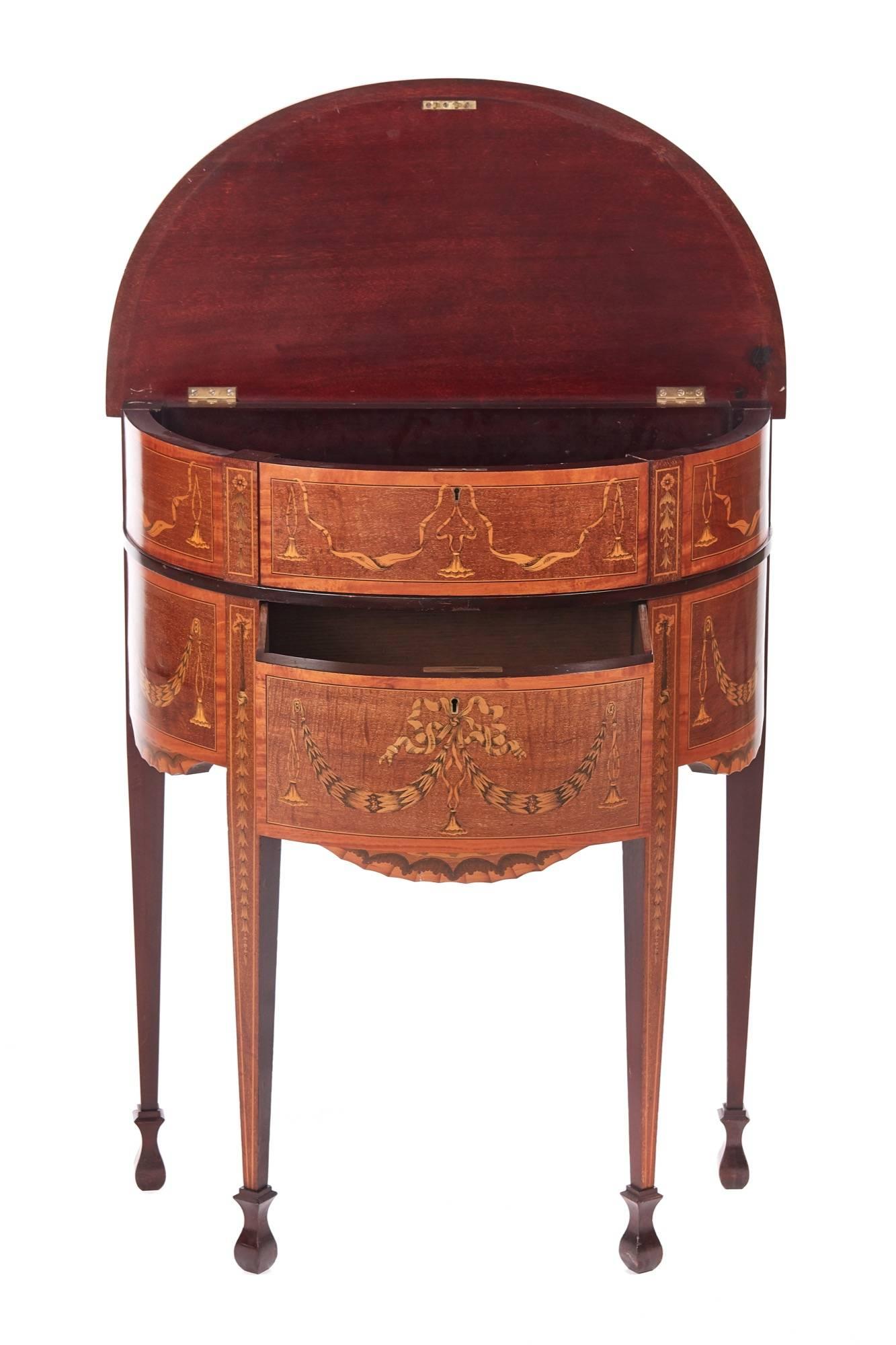 European Unusual Mahogany Inlaid Edwardian Demilune Side Table For Sale