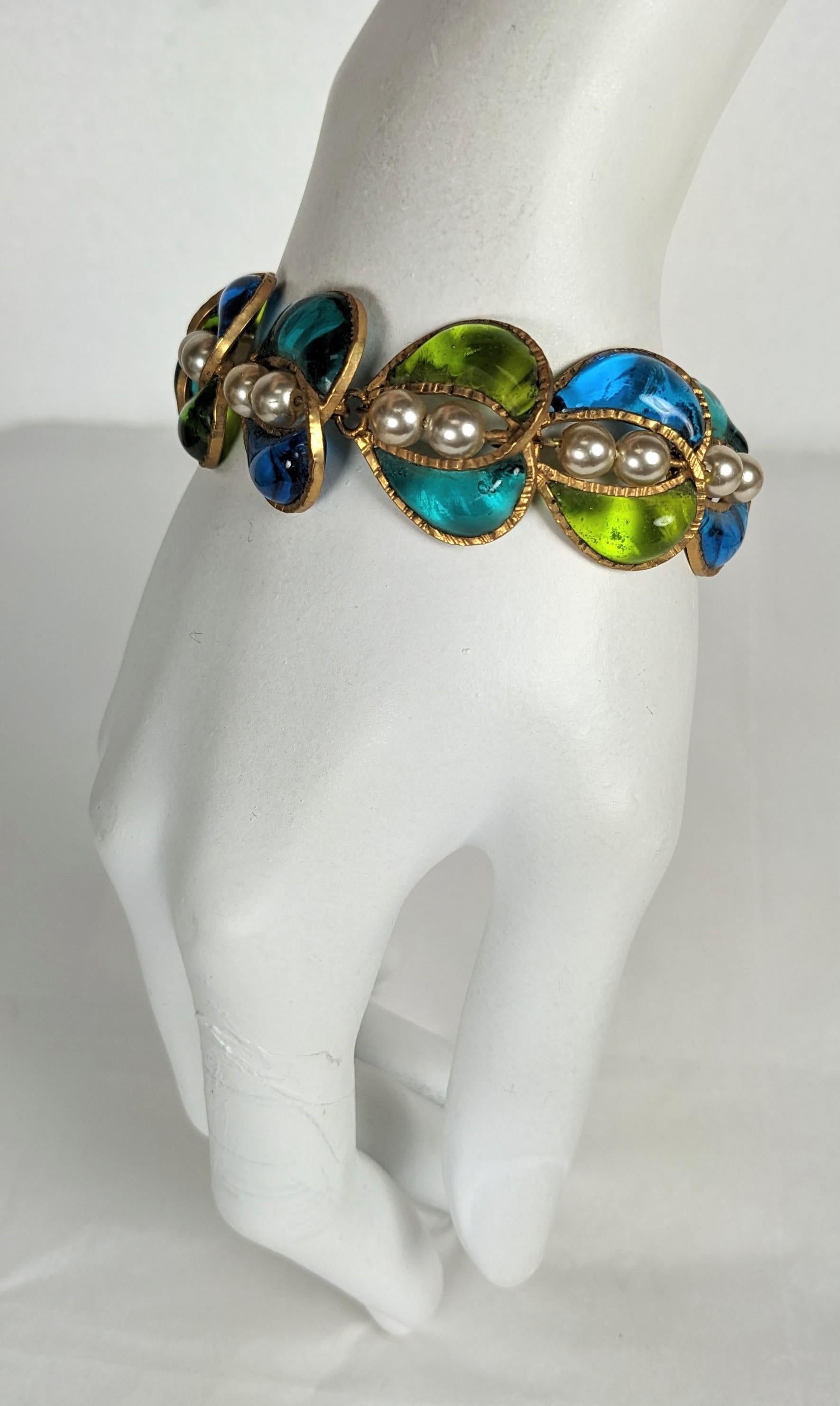 Unusual Maison Gripoix Leaf and Faux Pearl Bracelet For Sale 8