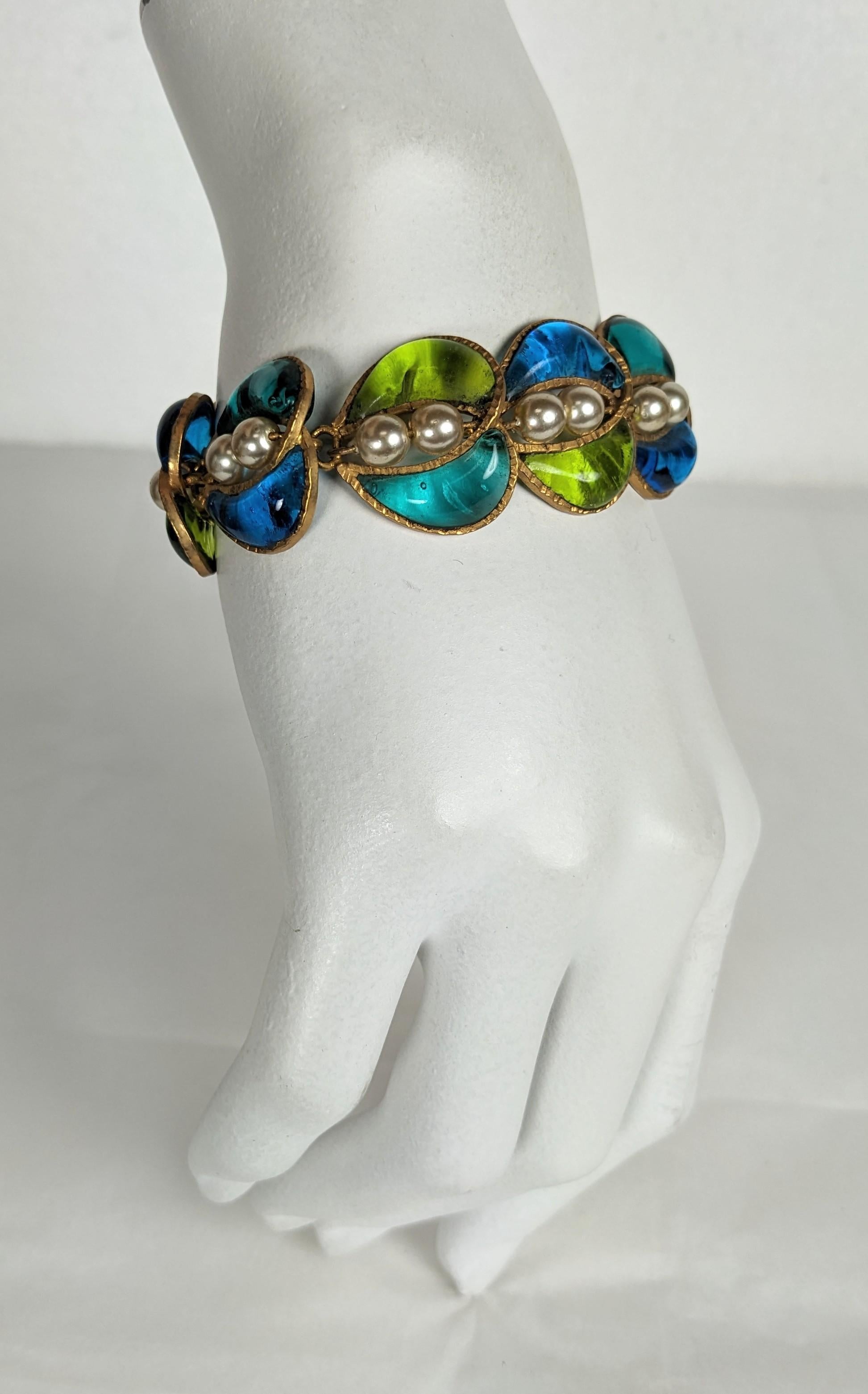 Unusual Maison Gripoix Leaf and Faux Pearl Bracelet For Sale 9