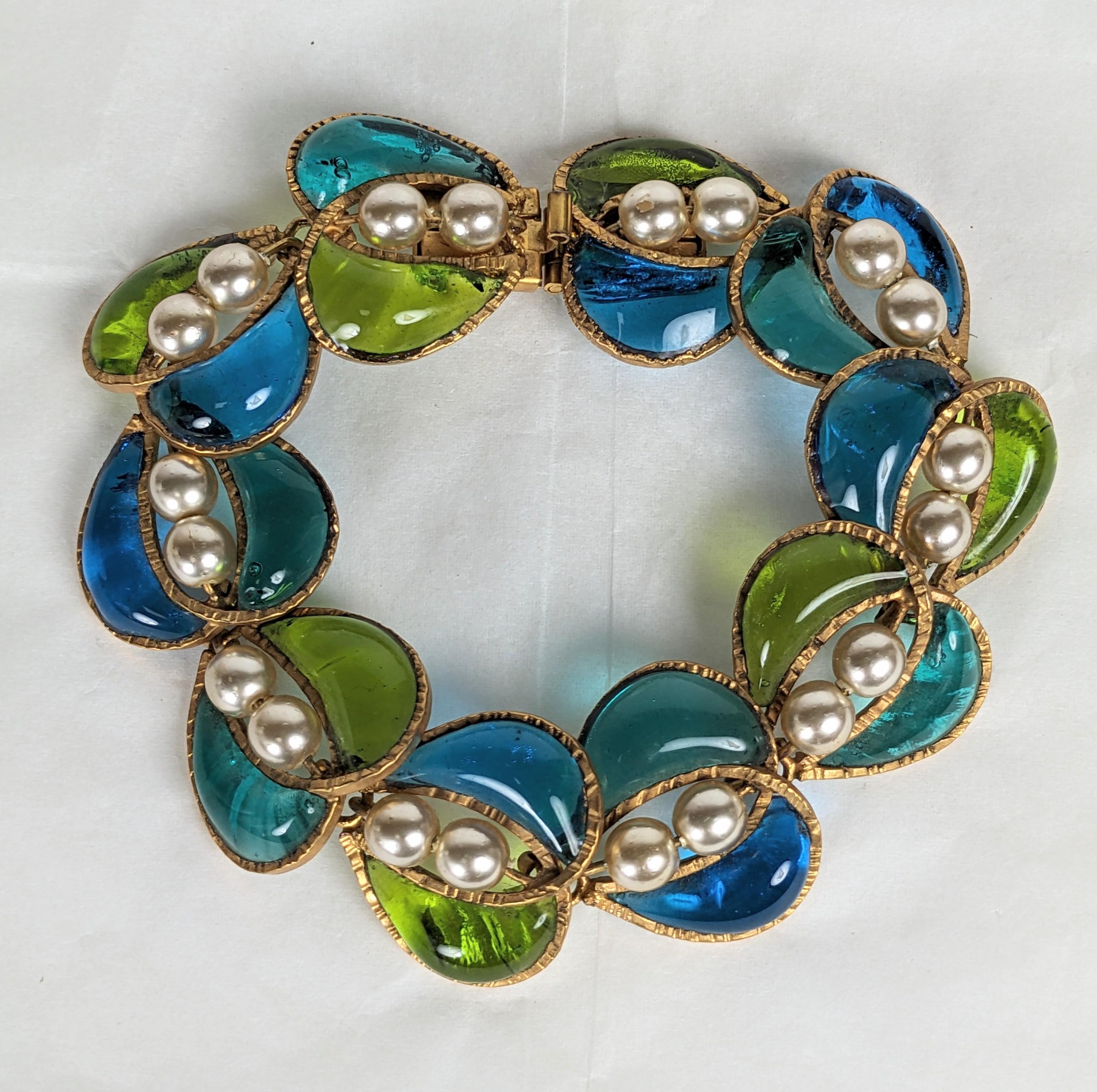 Unusual Maison Gripoix Leaf and Faux Pearl Bracelet For Sale 11